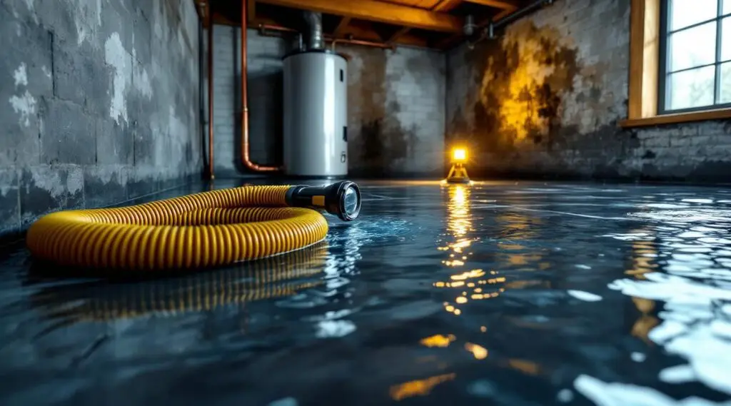 Complete Control Restoration specialist extracting water from a flooded Centennial living room floor under realistic lighting.